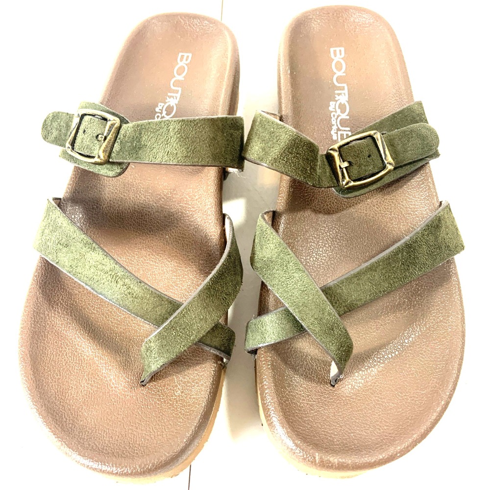 Corkys Boutique Sandals Womens 10 Green Comfort Strappy Buckle‎ Slides